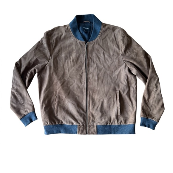 Nordstrom Men’s XXL Suede Leather Jacket Brown Bomber Full Zip